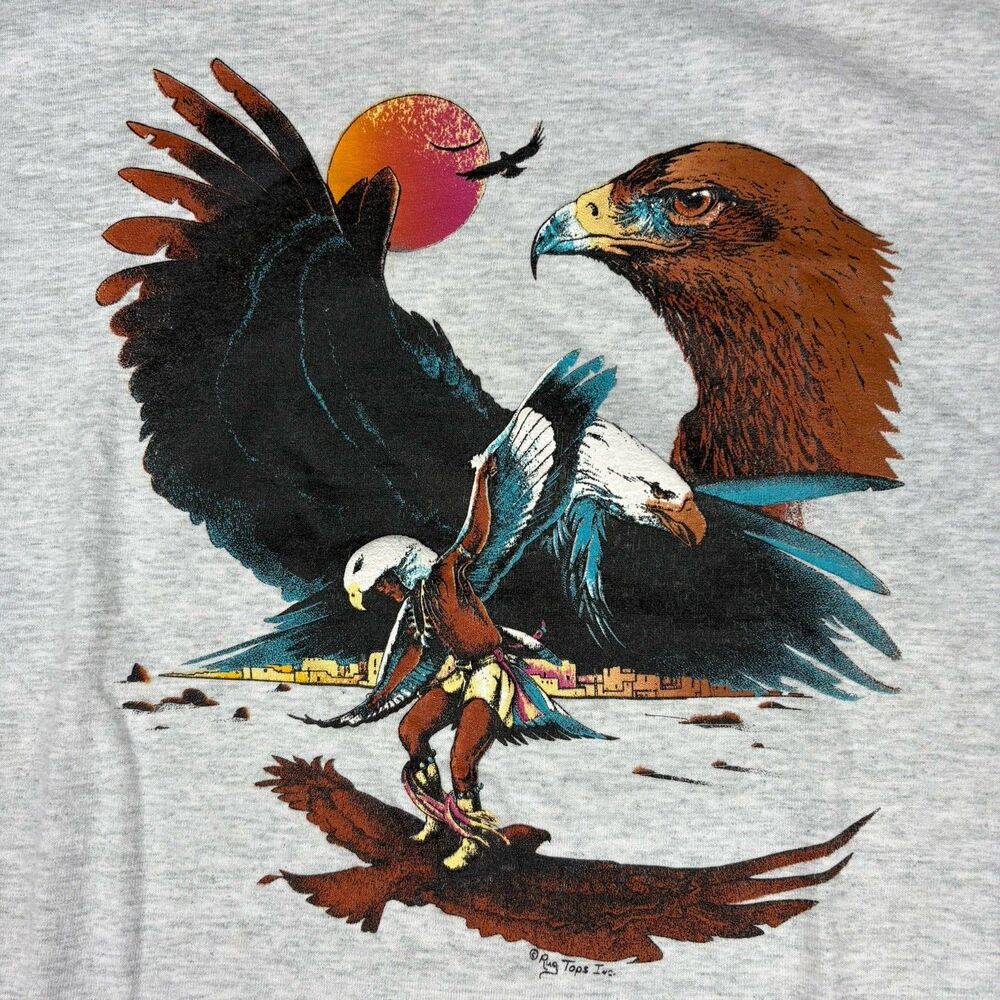 Vintage 90s Four Corners USA Single‎ Stitch Native Eagle T-Shirt Small Deadstock